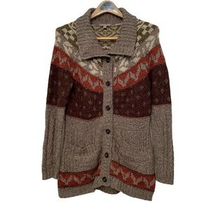 Royal Robbins Gray Brown Red Wool Blend Button Cardigan Womens XS Grandmacore